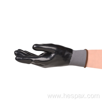 Hespax Nylon Anti-oil Nitrile Full Coating Work Gloves